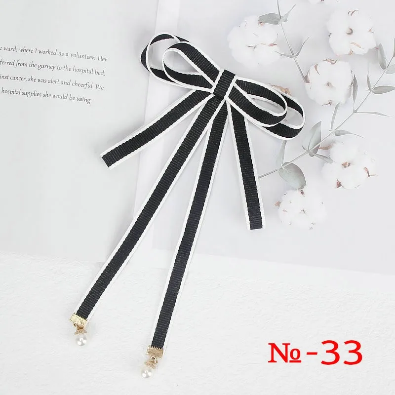 Pearl Ribbon Brooch Pin Women Bow Tie Vintage School Girl White Collar Jewelry Bowknot Shirts Necktie Candy Color Red Butterfly