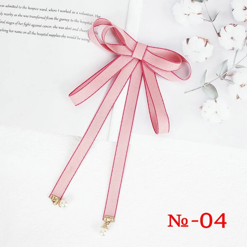 Pearl Ribbon Brooch Pin Women Bow Tie Vintage School Girl White Collar Jewelry Bowknot Shirts Necktie Candy Color Red Butterfly