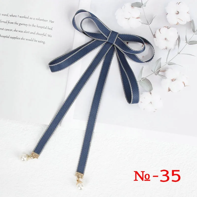 Pearl Ribbon Brooch Pin Women Bow Tie Vintage School Girl White Collar Jewelry Bowknot Shirts Necktie Candy Color Red Butterfly