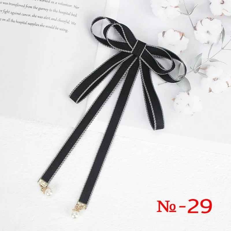 Pearl Ribbon Brooch Pin Women Bow Tie Vintage School Girl White Collar Jewelry Bowknot Shirts Necktie Candy Color Red Butterfly