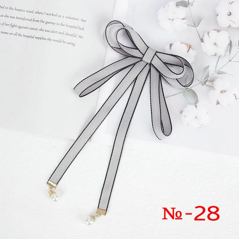Pearl Ribbon Brooch Pin Women Bow Tie Vintage School Girl White Collar Jewelry Bowknot Shirts Necktie Candy Color Red Butterfly