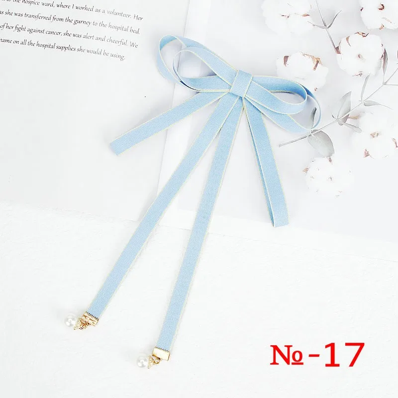 Pearl Ribbon Brooch Pin Women Bow Tie Vintage School Girl White Collar Jewelry Bowknot Shirts Necktie Candy Color Red Butterfly