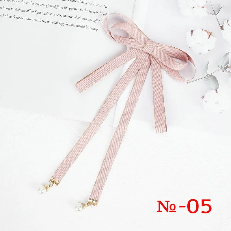 Pearl Ribbon Brooch Pin Women Bow Tie Vintage School Girl White Collar Jewelry Bowknot Shirts Necktie Candy Color Red Butterfly
