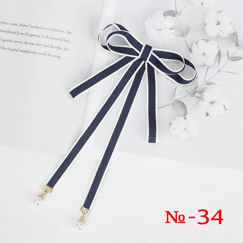 Pearl Ribbon Brooch Pin Women Bow Tie Vintage School Girl White Collar Jewelry Bowknot Shirts Necktie Candy Color Red Butterfly