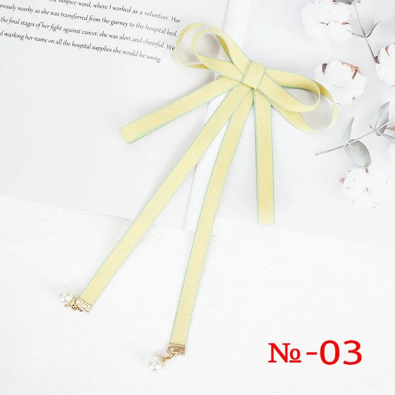 Pearl Ribbon Brooch Pin Women Bow Tie Vintage School Girl White Collar Jewelry Bowknot Shirts Necktie Candy Color Red Butterfly