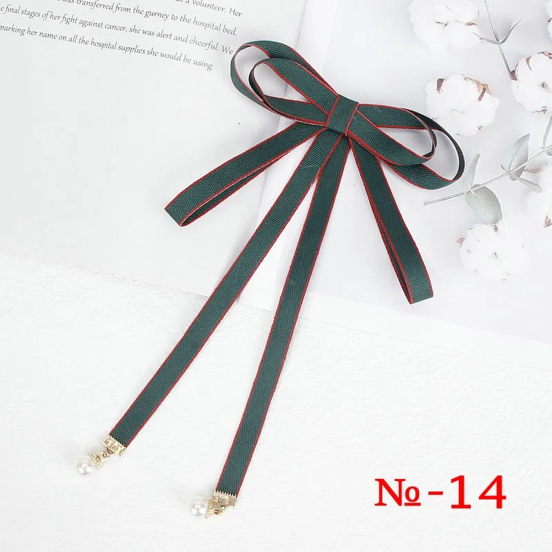 Pearl Ribbon Brooch Pin Women Bow Tie Vintage School Girl White Collar Jewelry Bowknot Shirts Necktie Candy Color Red Butterfly