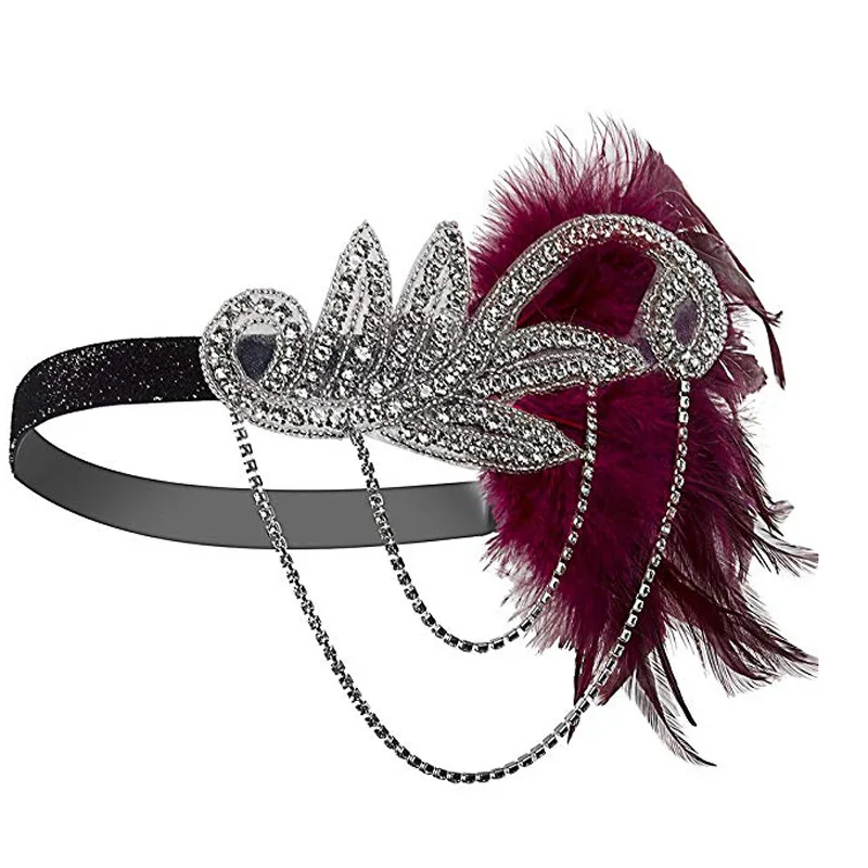 1920s Headpiece Hair Accessories For Women Vintage Black Feather Flapper Headband Great Gatsby Party Jewelry Forehead Decoration