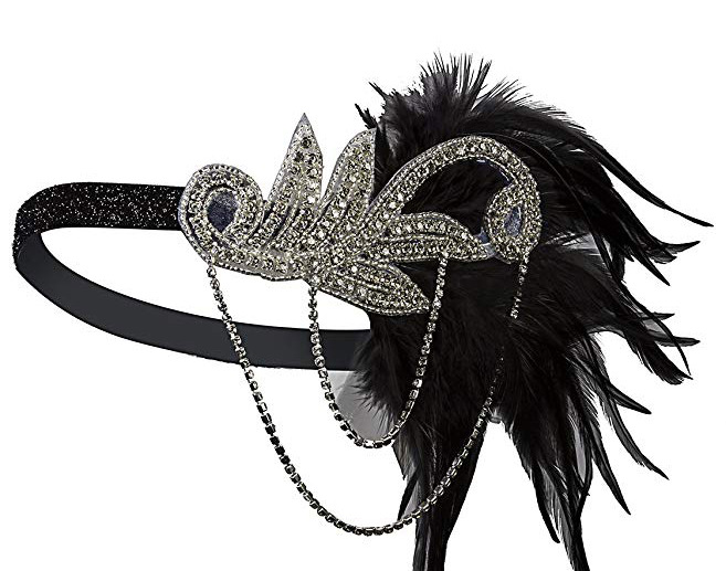 1920s Headpiece Hair Accessories For Women Vintage Black Feather Flapper Headband Great Gatsby Party Jewelry Forehead Decoration