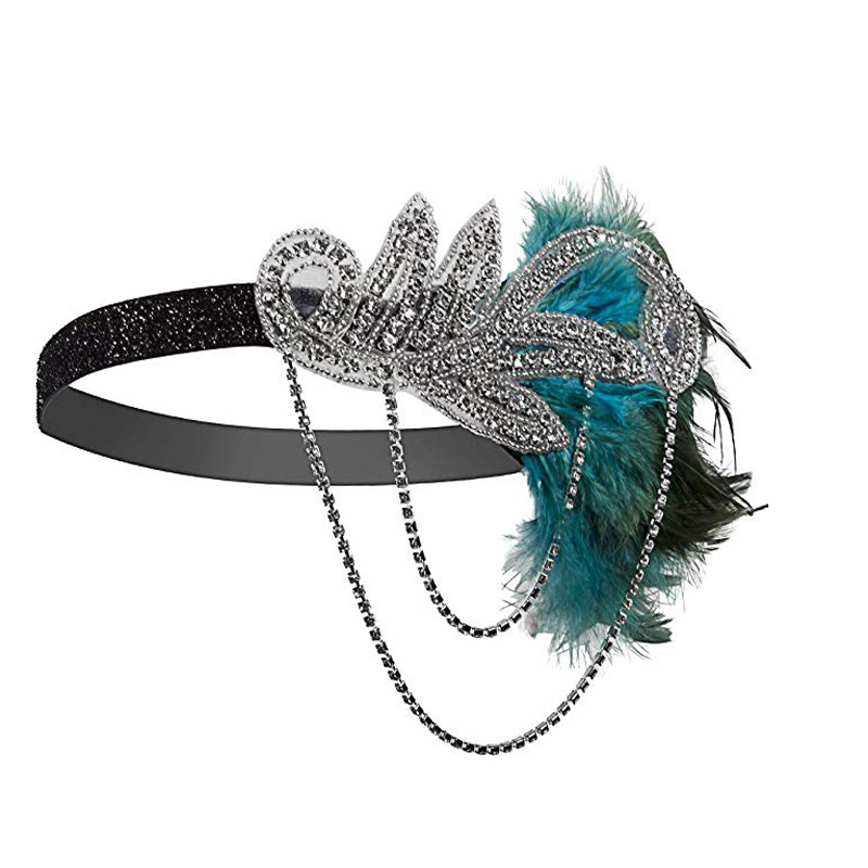 1920s Headpiece Hair Accessories For Women Vintage Black Feather Flapper Headband Great Gatsby Party Jewelry Forehead Decoration