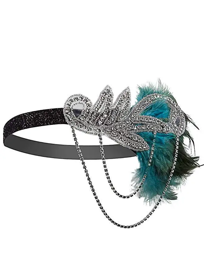 1920s Headpiece Hair Accessories For Women Vintage Black Feather Flapper Headband Great Gatsby Party Jewelry Forehead Decoration