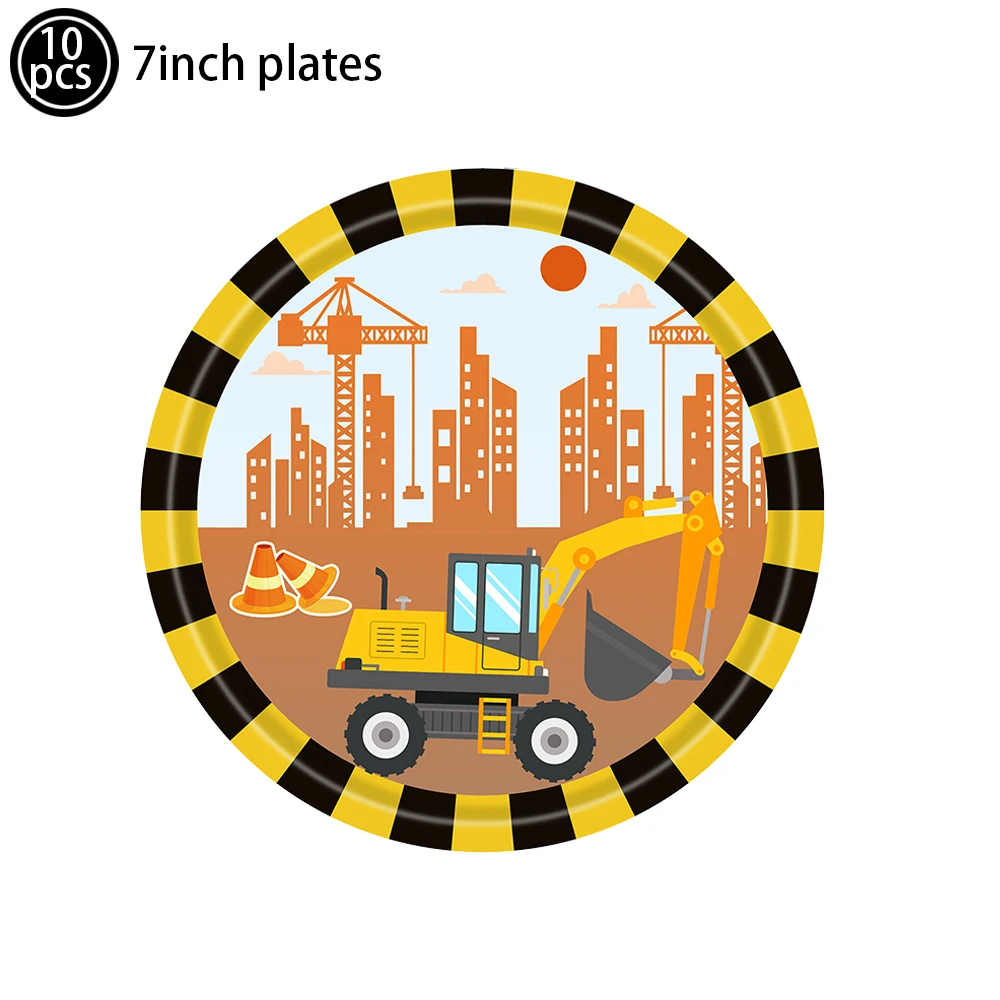Construction Bulldozer Series Disposable Tableware Set Paper Cups Plates Excavator Truck Balloon Boy's Birthday Party Decoration