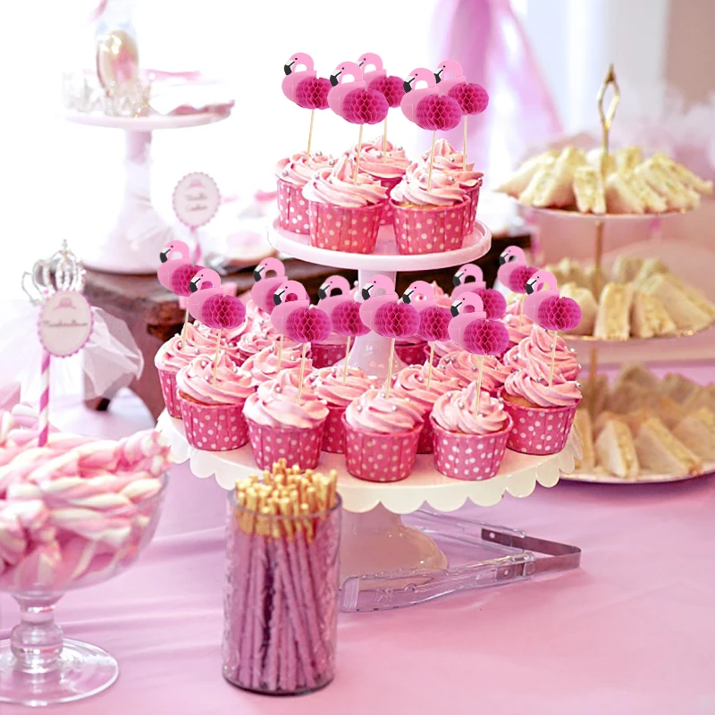 20/40Pcs Pink Flamingo Aloha Cake Toppers Food Fruit Picks Summer Hawaii Pineapple Cupcake Toppers For Wedding Party Cake Decor