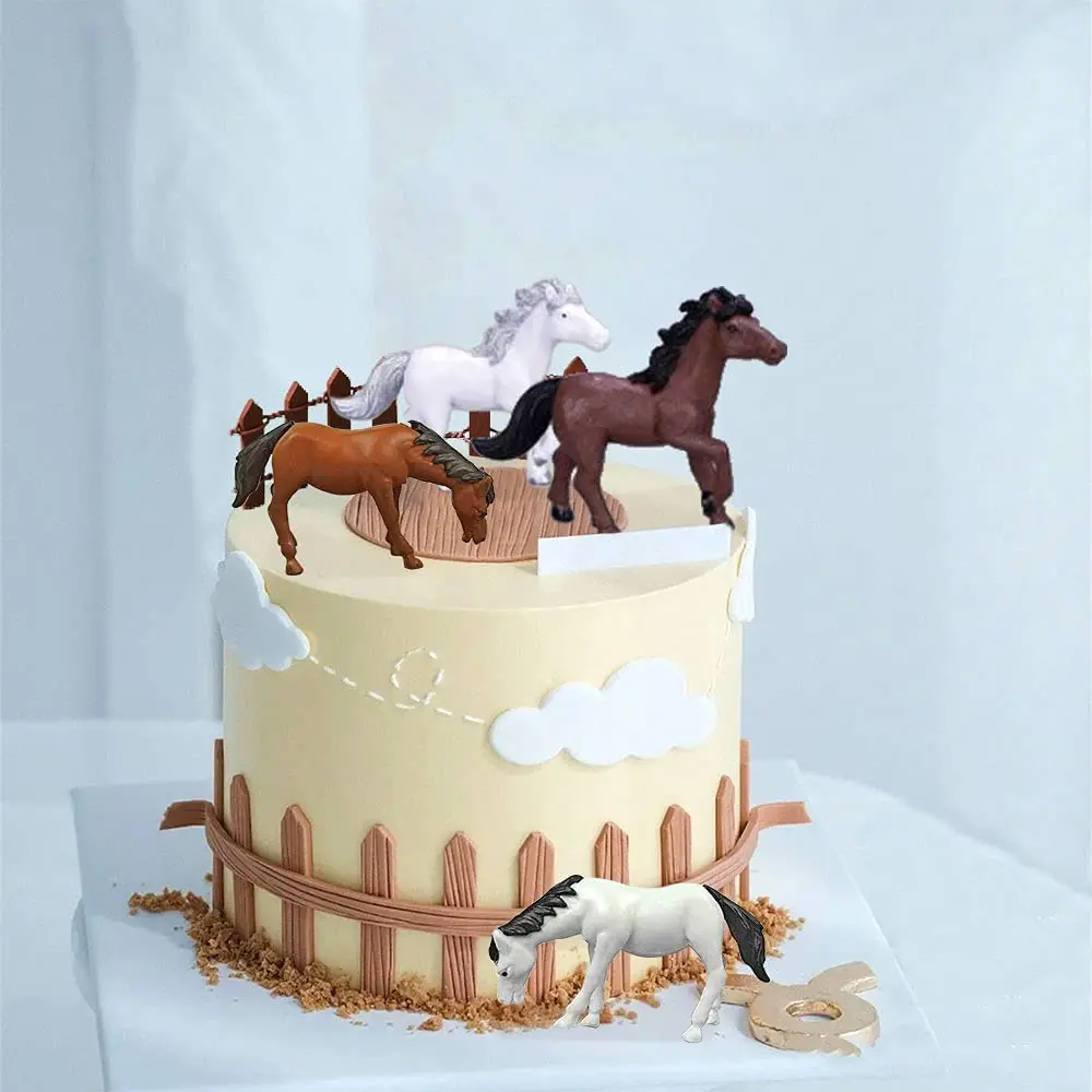 Horse Cake Decoration Horse Realistic Toy Pony Figures Walking Animal Mini Barn Toys Kids  Cowboy Birthday Party Supplie