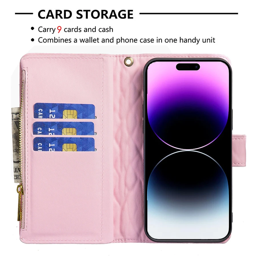 Wallet Small Fragrance Multi-card Slot Zipper Magnetic Flip Leather Case For iPhone 17 Pro Max Air 16e 16 15 Plus 14 13 12 11 XR