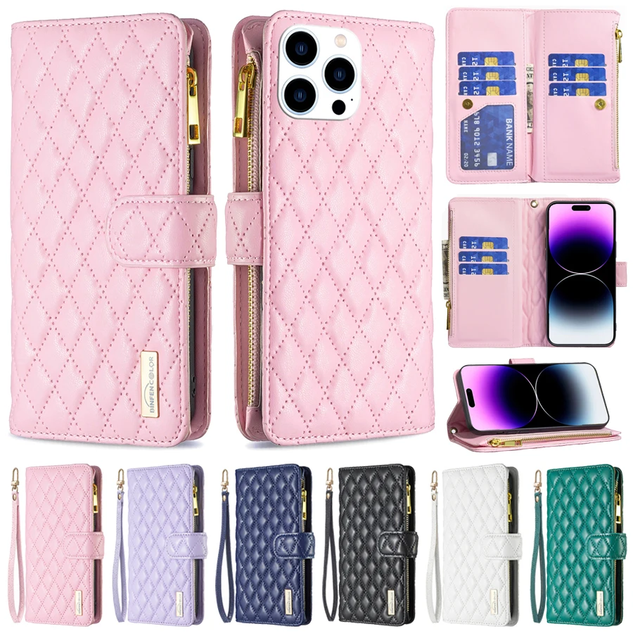 Wallet Small Fragrance Multi-card Slot Zipper Magnetic Flip Leather Case For iPhone 17 Pro Max Air 16e 16 15 Plus 14 13 12 11 XR