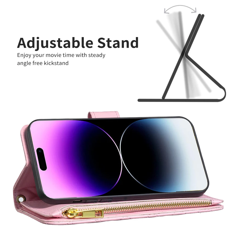 Wallet Small Fragrance Multi-card Slot Zipper Magnetic Flip Leather Case For iPhone 17 Pro Max Air 16e 16 15 Plus 14 13 12 11 XR