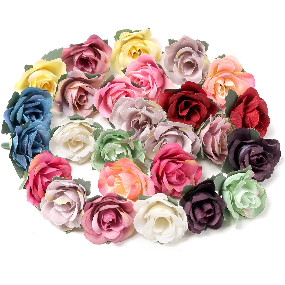 10/20/50Pcs Rose Artificial Flowers 3.5cm Fake Flowers for Home Decor Garden Wedding Decoration Wreath Garlands Gift Accessories