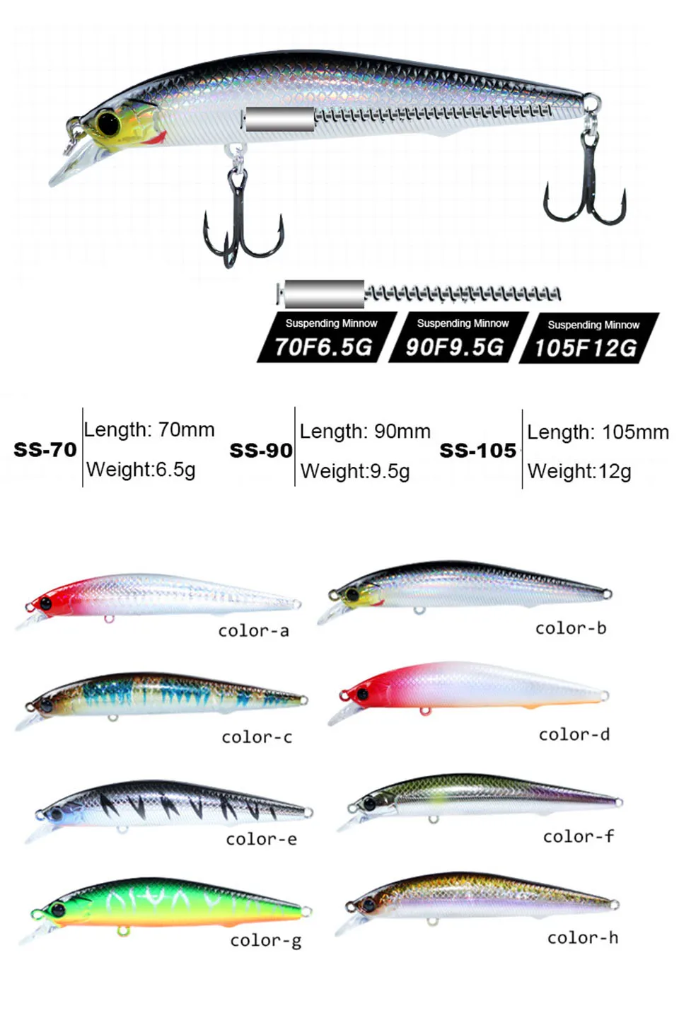 Jerkbait Suspend Minnow 6.5g/9.5g/12g Fishing Lure Long Cast Artificial Hard Bait Trolling Wobblers For Bass Pike Fishing
