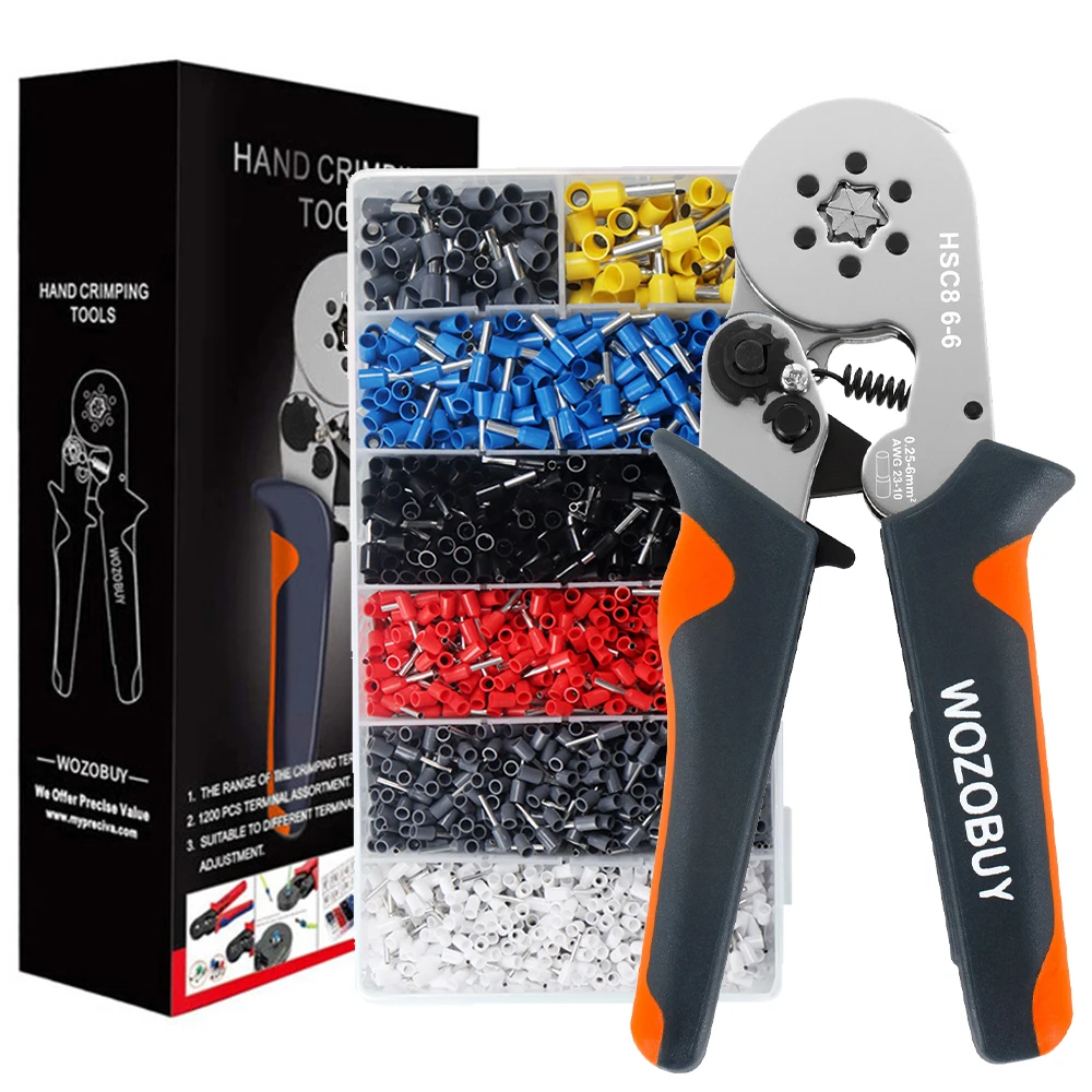 Hexagonal Ferrule Crimp Tool Wire Ferrule Crimping Tool HSC8 6-6/6-4 Self-adjustable Ratcheting Crimper for AWG23-10 0.25-6.0mm²