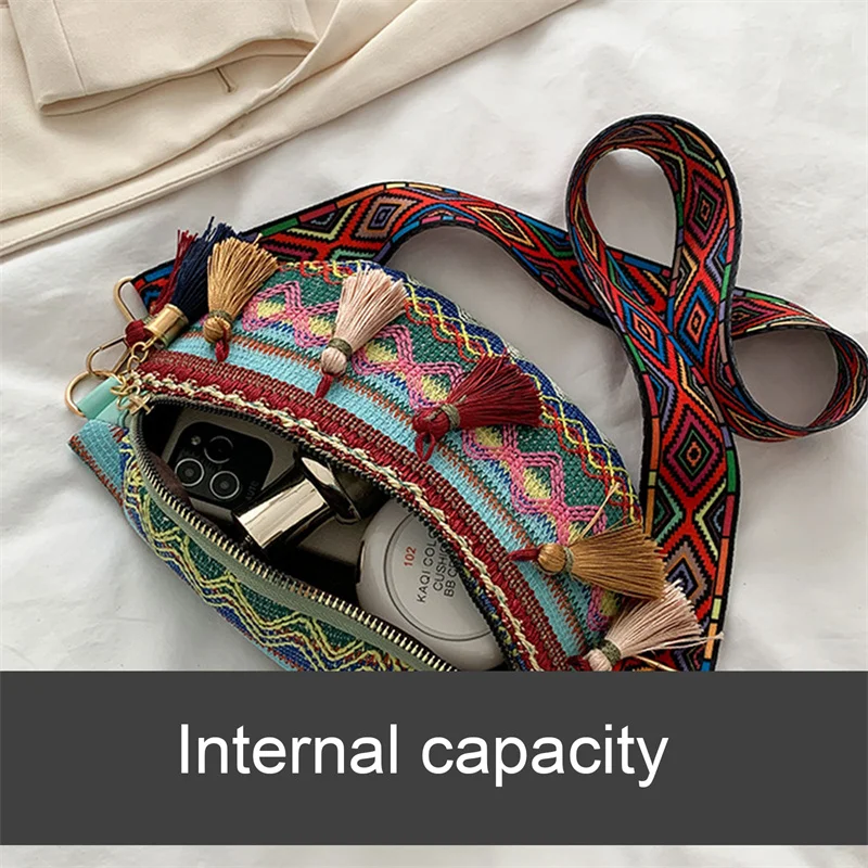 Waist Bags for Women Leisure Canvas Geometric Fanny Pack for Girls Crossbody Embroidered Chest Bag Belt Tassel Waist Packs