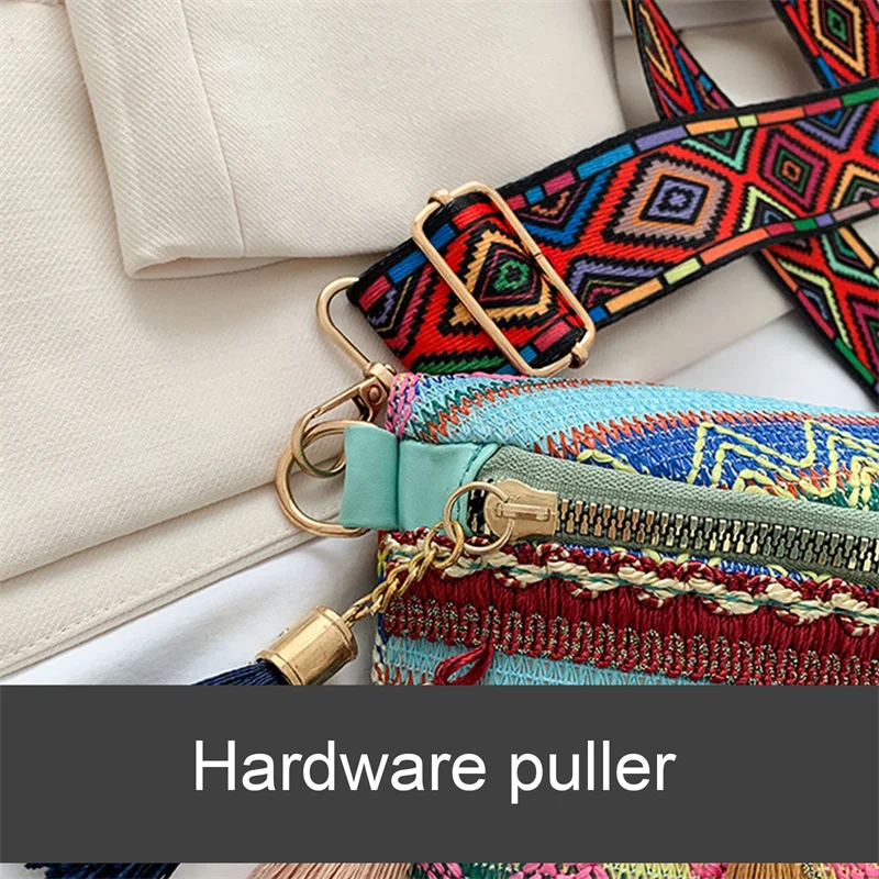 Waist Bags for Women Leisure Canvas Geometric Fanny Pack for Girls Crossbody Embroidered Chest Bag Belt Tassel Waist Packs