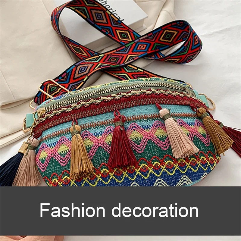 Waist Bags for Women Leisure Canvas Geometric Fanny Pack for Girls Crossbody Embroidered Chest Bag Belt Tassel Waist Packs