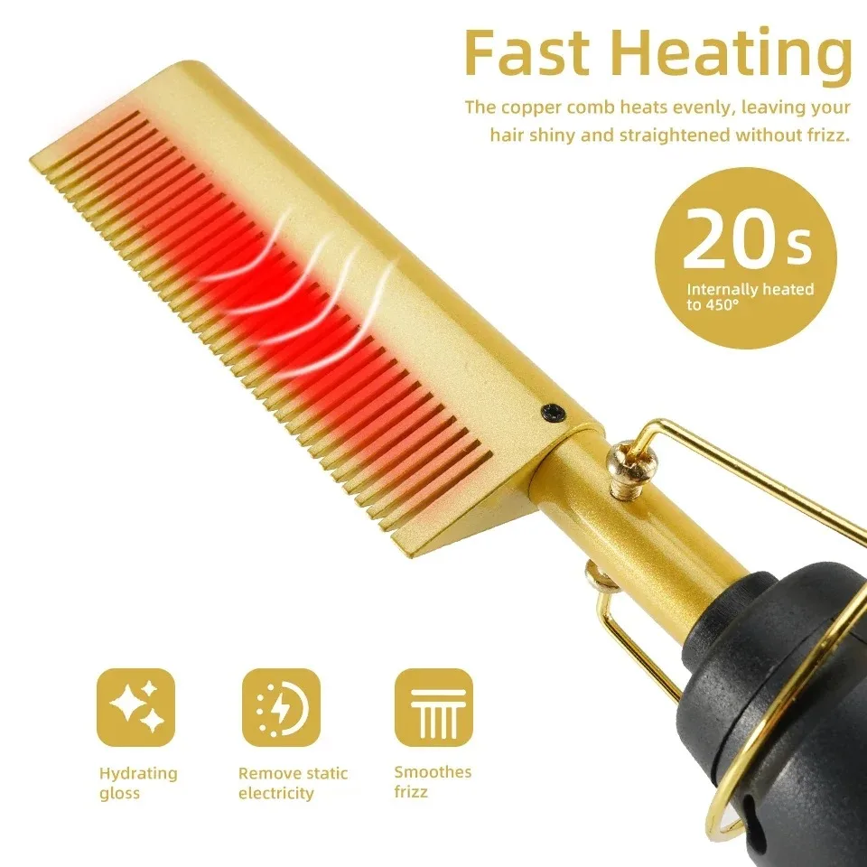 Electric Hot Comb Hair Straightener Flat Iron Heat Pressing Comb Portable Anti-Scald Wigs Beard Hair Straightening Press Comb