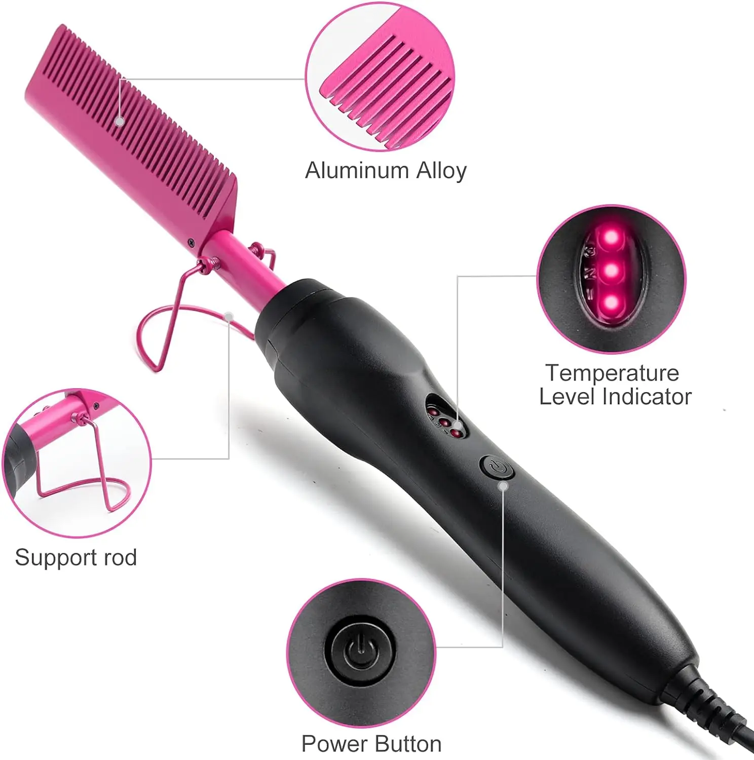 Electric Hot Comb Hair Straightener Flat Iron Heat Pressing Comb Portable Anti-Scald Wigs Beard Hair Straightening Press Comb