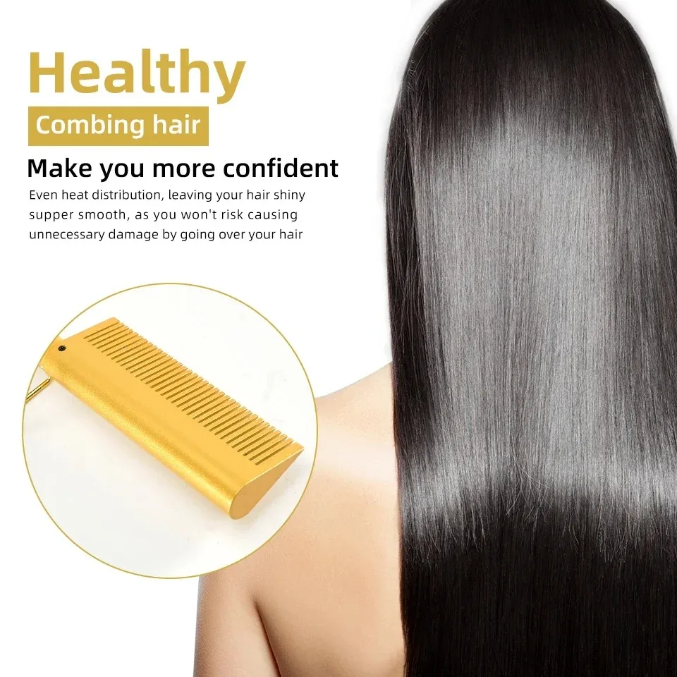 Electric Hot Comb Hair Straightener Flat Iron Heat Pressing Comb Portable Anti-Scald Wigs Beard Hair Straightening Press Comb