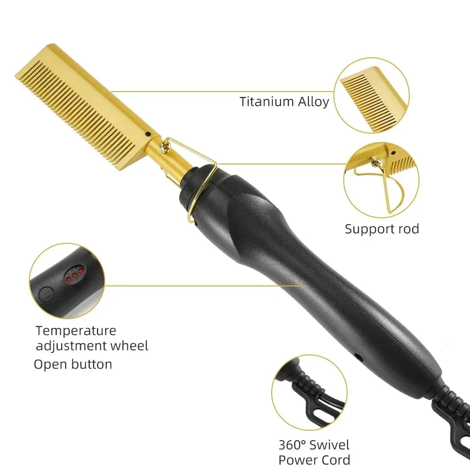 Electric Hot Comb Hair Straightener Flat Iron Heat Pressing Comb Portable Anti-Scald Wigs Beard Hair Straightening Press Comb