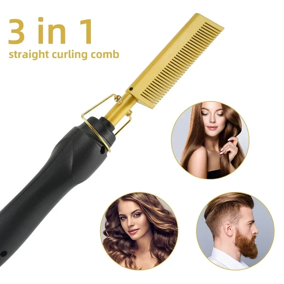 Electric Hot Comb Hair Straightener Flat Iron Heat Pressing Comb Portable Anti-Scald Wigs Beard Hair Straightening Press Comb