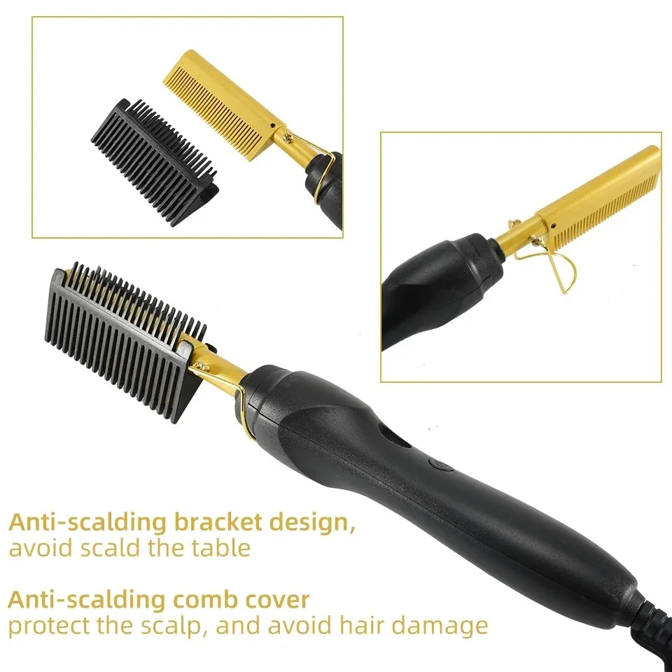 Electric Hot Comb Hair Straightener Flat Iron Heat Pressing Comb Portable Anti-Scald Wigs Beard Hair Straightening Press Comb
