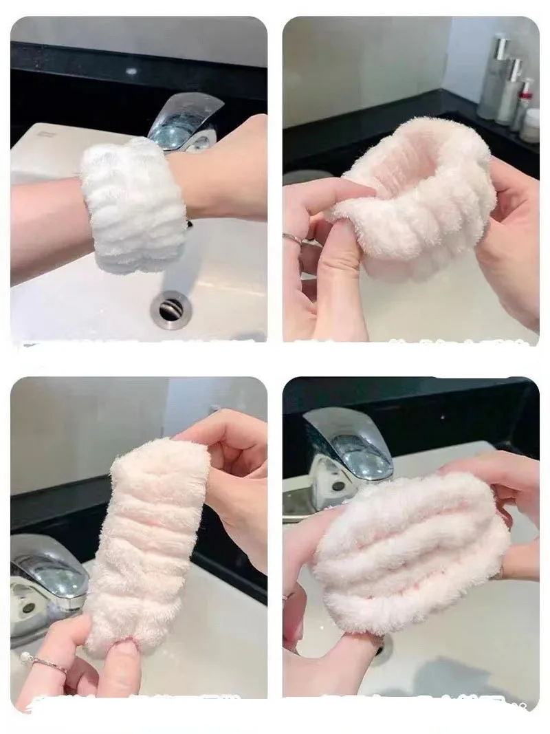 2pcs/lot Soft Wristbands For Washing The Face Women Flannel Microfiber Wrist Washband Absorbent Wrist Sweatband Girls hair band