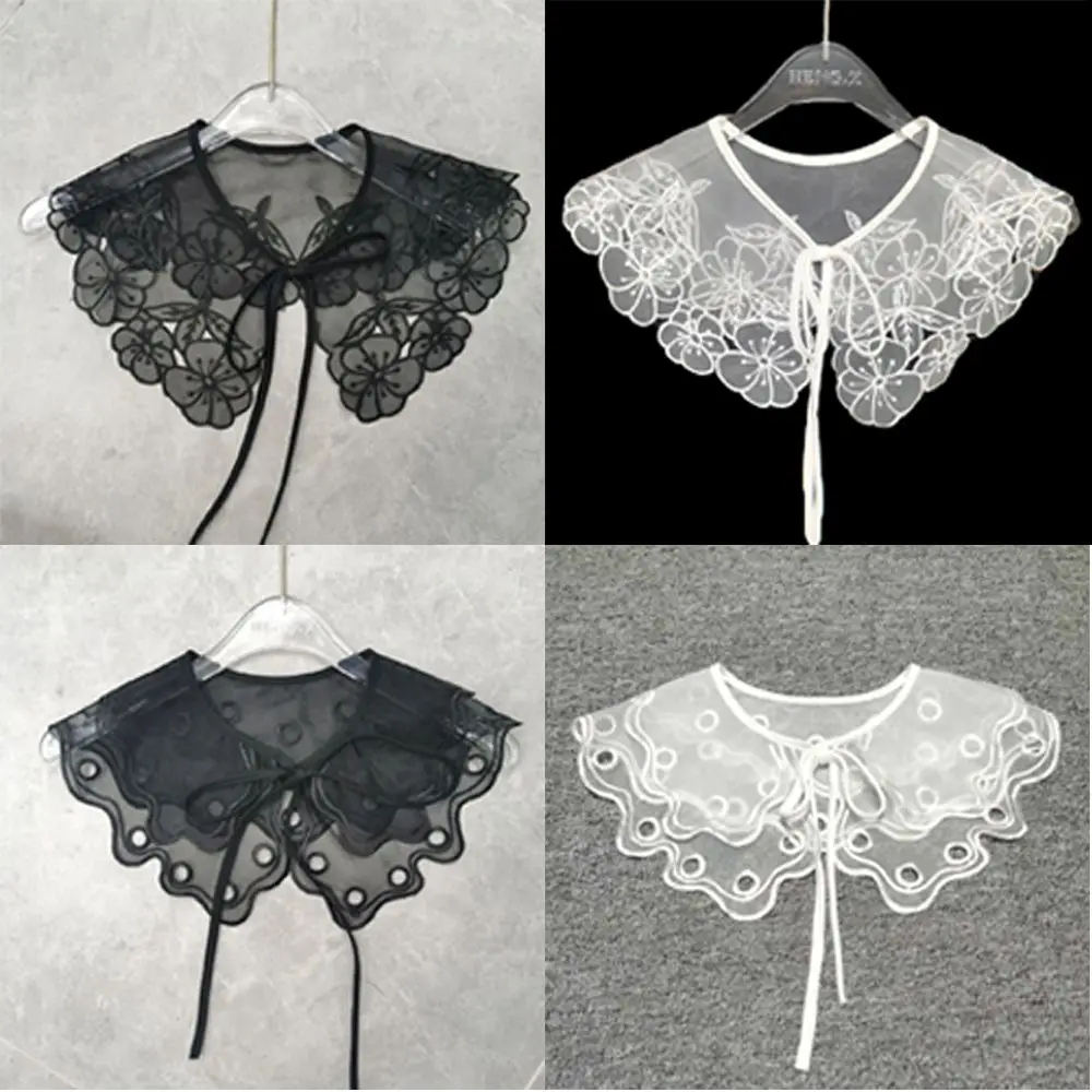 Cute Lace Fake Collar Women's Blouse Cloud Shoulder Scarf Shawl Embroidered Chiffon Detachable Collar Top Clothing Accessories