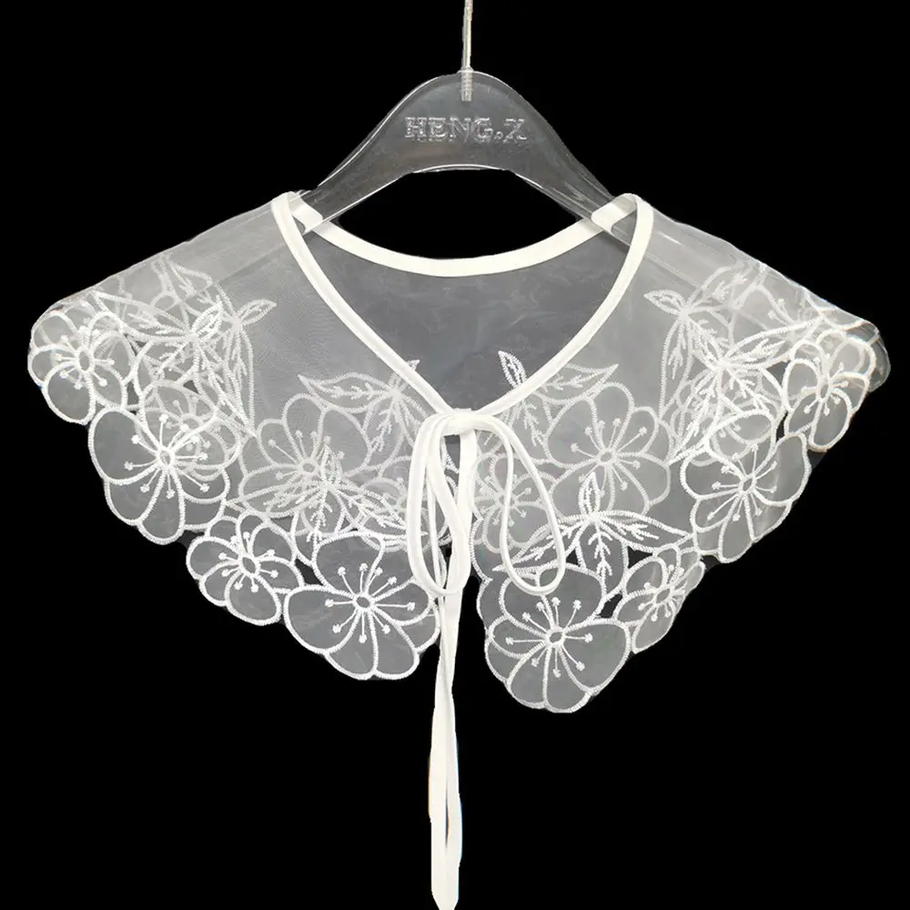 Cute Lace Fake Collar Women's Blouse Cloud Shoulder Scarf Shawl Embroidered Chiffon Detachable Collar Top Clothing Accessories