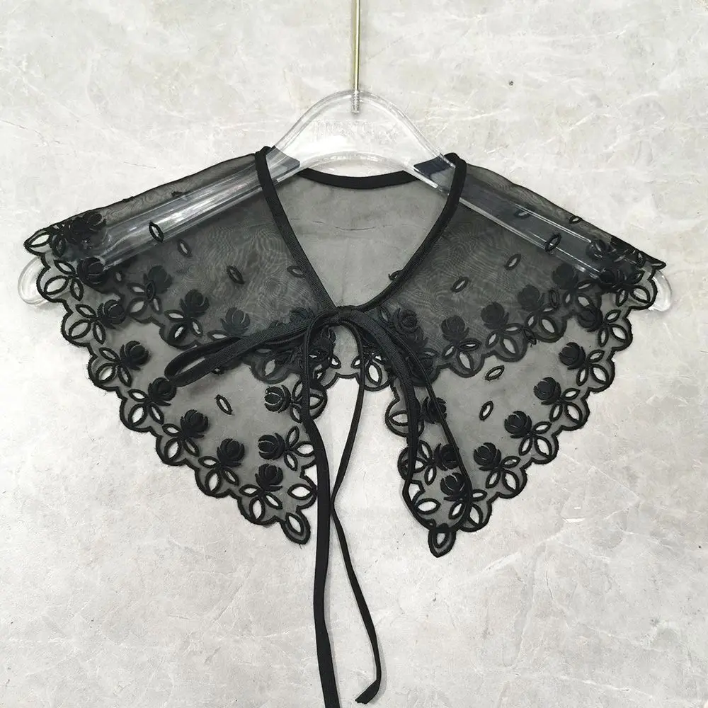 Cute Lace Fake Collar Women's Blouse Cloud Shoulder Scarf Shawl Embroidered Chiffon Detachable Collar Top Clothing Accessories