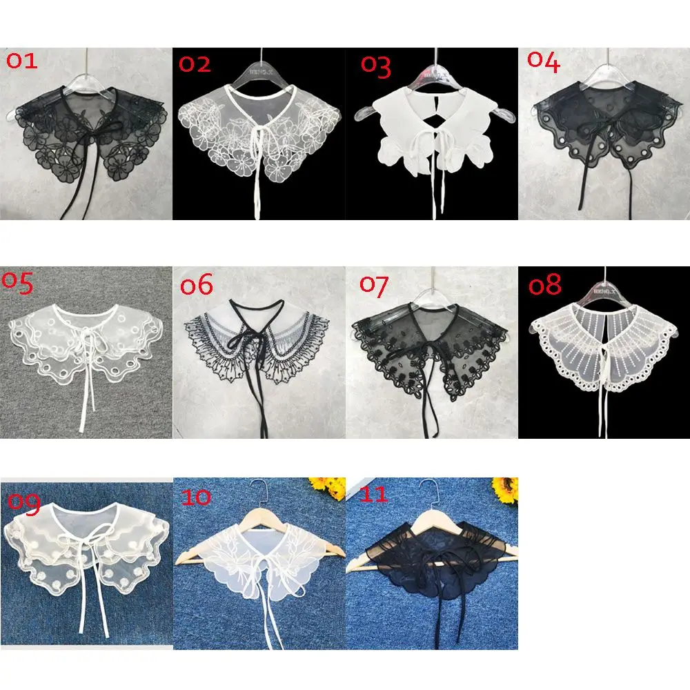 Cute Lace Fake Collar Women's Blouse Cloud Shoulder Scarf Shawl Embroidered Chiffon Detachable Collar Top Clothing Accessories