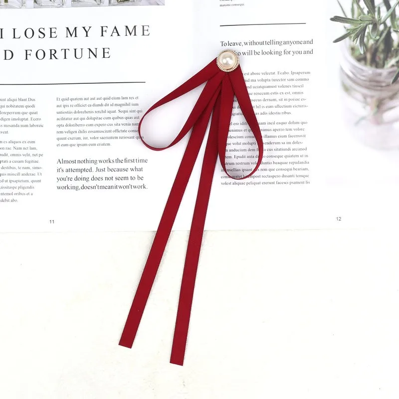 Pearl Ribbon Brooches Pin Bow Tie Vintage Pre-Tied Collar Black Blue Bowknot White Shirt Necktie Clip Women Girls Clothes Ties