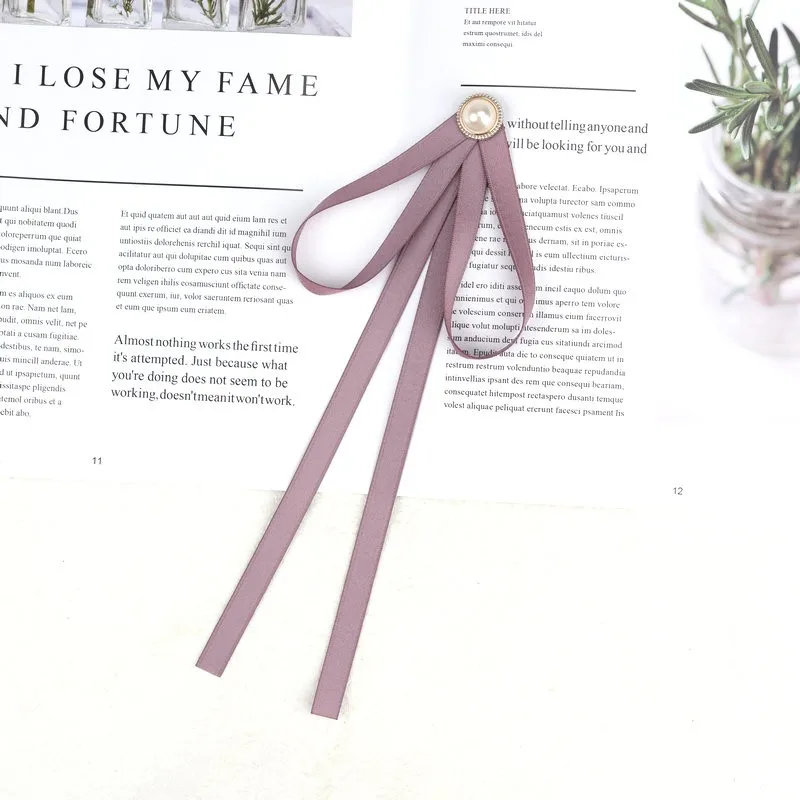 Pearl Ribbon Brooches Pin Bow Tie Vintage Pre-Tied Collar Black Blue Bowknot White Shirt Necktie Clip Women Girls Clothes Ties