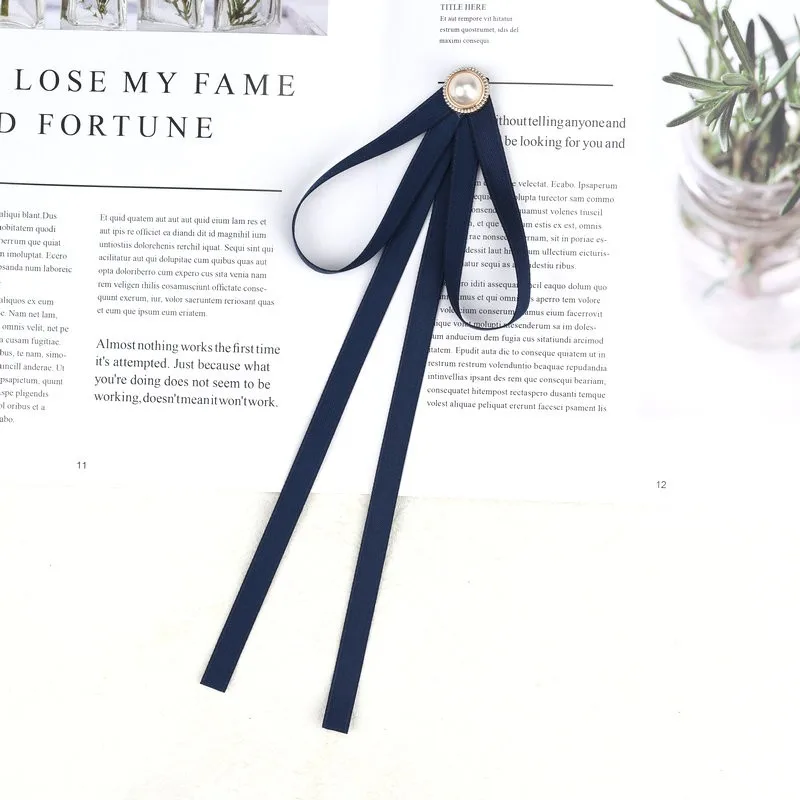 Pearl Ribbon Brooches Pin Bow Tie Vintage Pre-Tied Collar Black Blue Bowknot White Shirt Necktie Clip Women Girls Clothes Ties