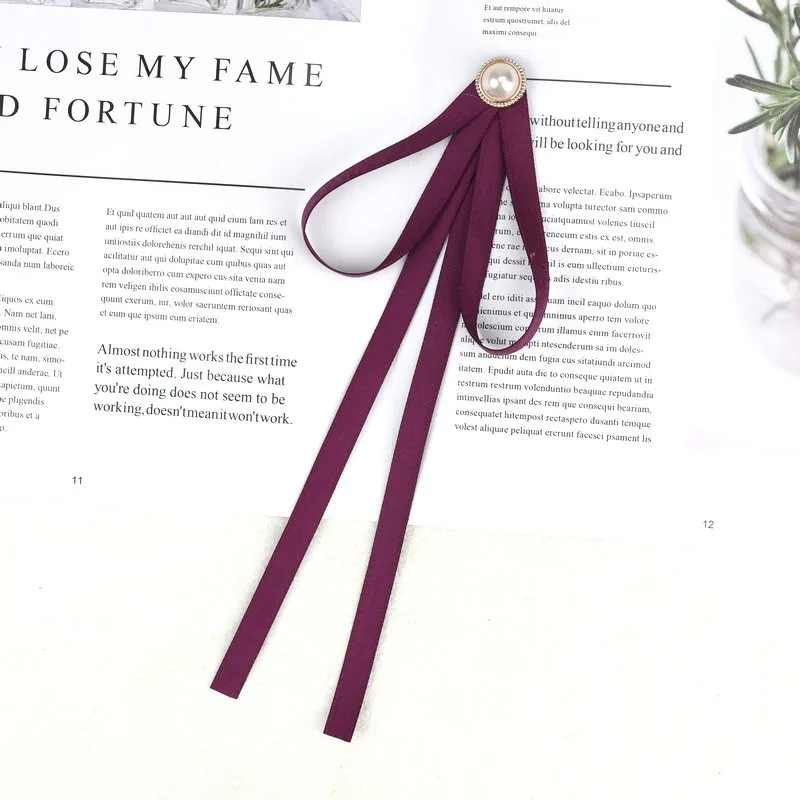 Pearl Ribbon Brooches Pin Bow Tie Vintage Pre-Tied Collar Black Blue Bowknot White Shirt Necktie Clip Women Girls Clothes Ties