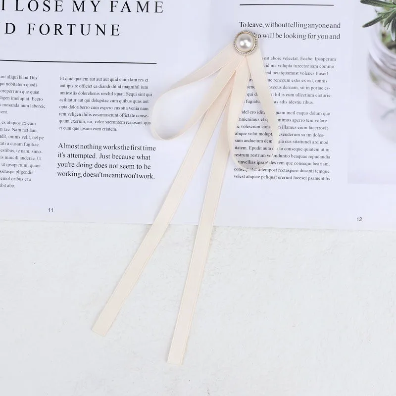 Pearl Ribbon Brooches Pin Bow Tie Vintage Pre-Tied Collar Black Blue Bowknot White Shirt Necktie Clip Women Girls Clothes Ties