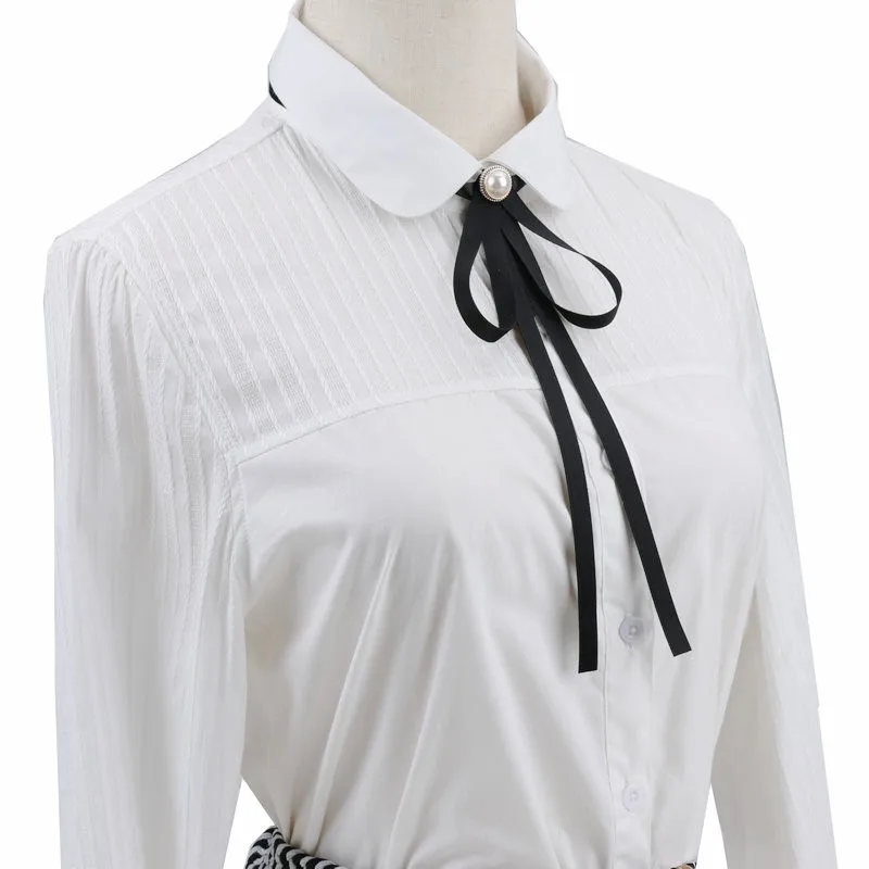 Pearl Ribbon Brooches Pin Bow Tie Vintage Pre-Tied Collar Black Blue Bowknot White Shirt Necktie Clip Women Girls Clothes Ties