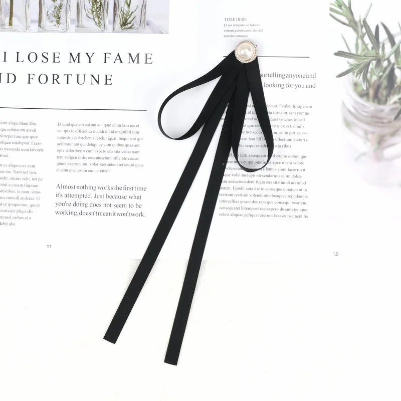 Pearl Ribbon Brooches Pin Bow Tie Vintage Pre-Tied Collar Black Blue Bowknot White Shirt Necktie Clip Women Girls Clothes Ties