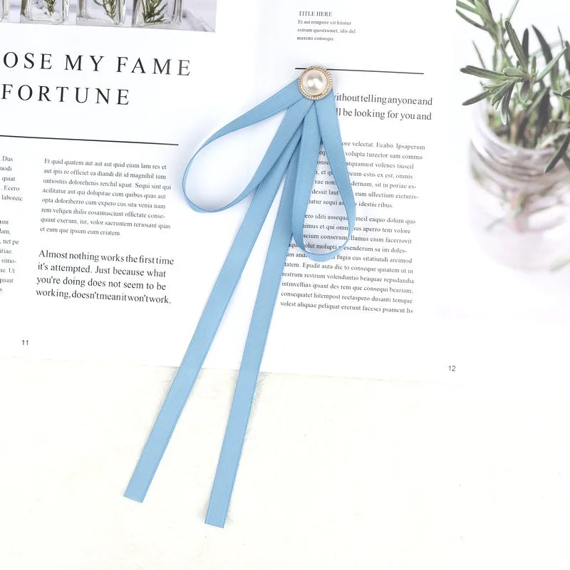 Pearl Ribbon Brooches Pin Bow Tie Vintage Pre-Tied Collar Black Blue Bowknot White Shirt Necktie Clip Women Girls Clothes Ties