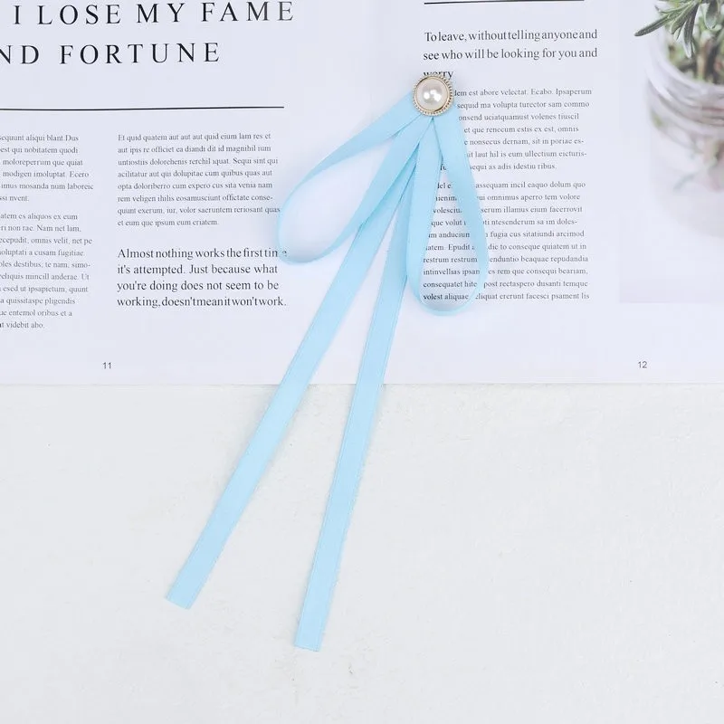 Pearl Ribbon Brooches Pin Bow Tie Vintage Pre-Tied Collar Black Blue Bowknot White Shirt Necktie Clip Women Girls Clothes Ties