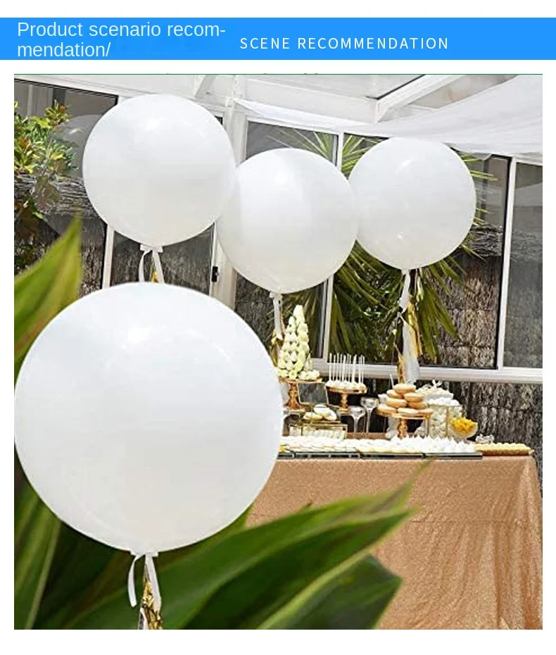 Latex Super Large Balloon 48/72/96/120 Inch Round Weather Balloon Explodes at Opening Ceremony White Groundburst Ball
