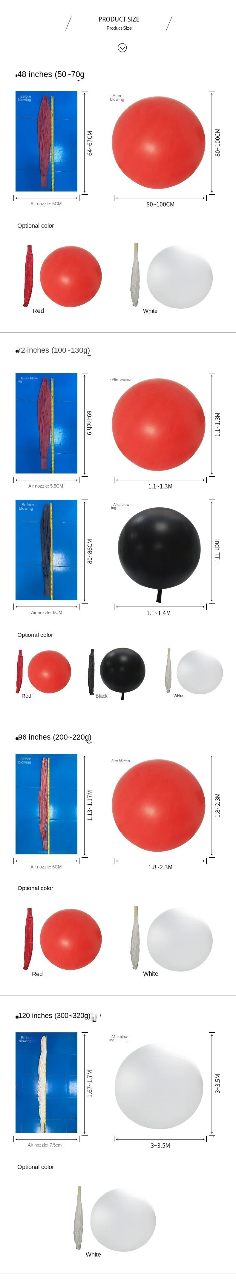 Latex Super Large Balloon 48/72/96/120 Inch Round Weather Balloon Explodes at Opening Ceremony White Groundburst Ball