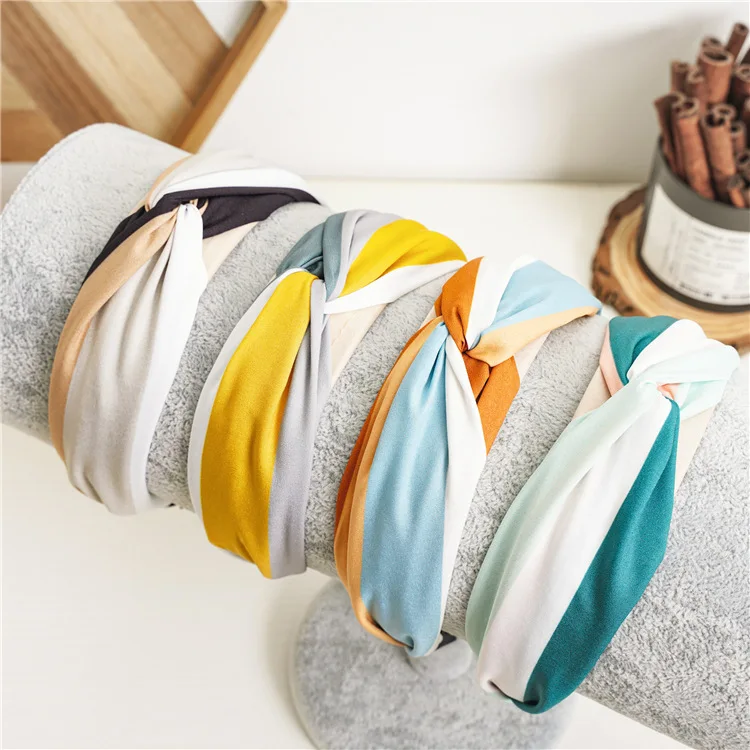 Wide Top Knot Fabric Hair Bands For Women Contrast Color Cloth Headband Bezel Girls Hairband  Hoop Female Hair Accessories