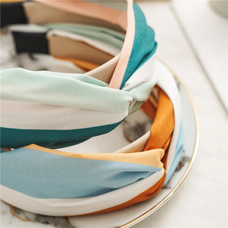 Wide Top Knot Fabric Hair Bands For Women Contrast Color Cloth Headband Bezel Girls Hairband  Hoop Female Hair Accessories